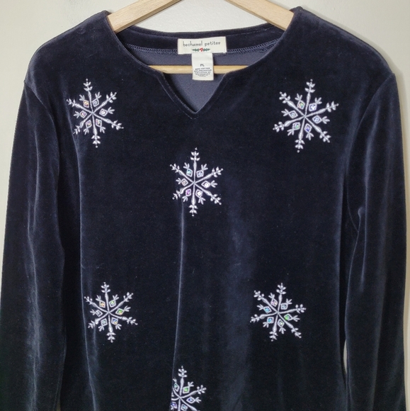 Bechamel Holiday Velvet Top PL Snowflakes Rhinestone Winter Christmas Party - Picture 4 of 7